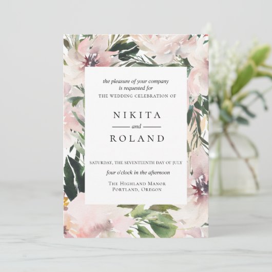 Dusty Mauve Botanical Faire-part de mariage (Debout devant)