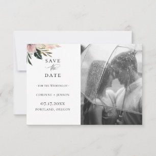 Dusty Mauve Botanical Photo Save the Date Aankondiging