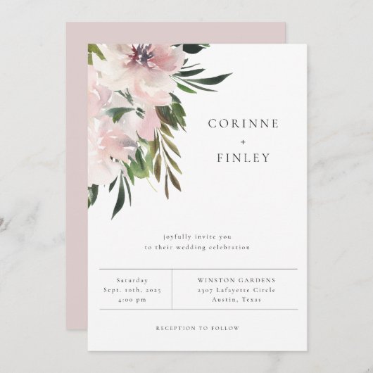 Dusty Mauve Botanical Wedding Invitation Aankondiging (Voorkant / Achterkant)