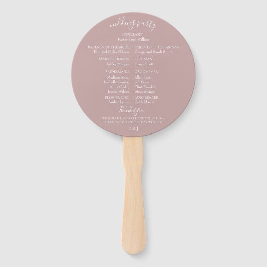 Dusty Mauve Botanical Wedding Program Hand Fans Handwaaier (Achterkant)