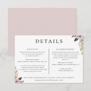 Dusty Mauve Floral Wedding Details Informatie Kaart