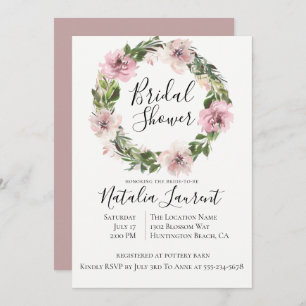 Dusty Mauve Floral Wreath Bridal Show Invitation