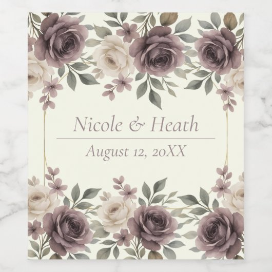 Dusty Mauve & Ivory Bloom Botanische bruiloft Wijn Etiket (Enkel label)