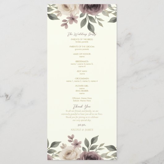 Dusty Mauve Ivory Bloom Programme de mariage botan (Dos)