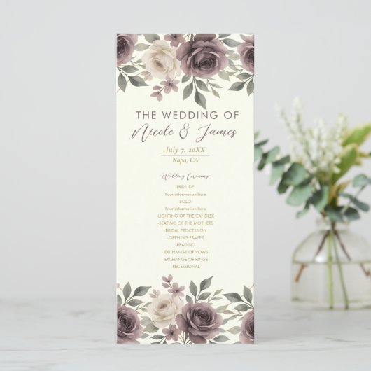 Dusty Mauve Ivory Bloom Programme de mariage botan (Debout devant)
