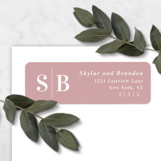 Dusty Mauve Monogrammed Wedding Return Address Etiket