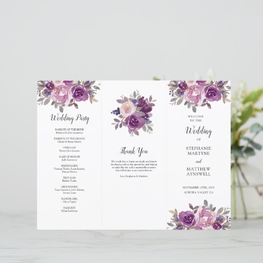 Dusty Mauve Paars Blush Floral Order of Service (Staand voorkant)