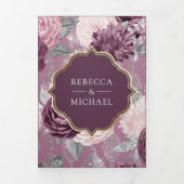 Dusty Mauve Paarse Bloemenboog QR Code Bruiloft Drieluik Uitnodiging (Cover)