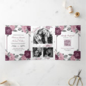 Dusty Mauve Paarse Roze Rose QR Code Bruiloft Drieluik Uitnodiging (Binnen)