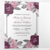 Dusty Mauve Paarse Roze Rose QR Code Bruiloft Drieluik Uitnodiging (Binnenzijde eerst)