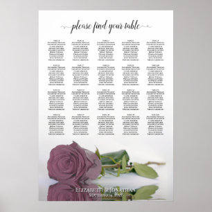 Dusty Mauve Roos 20 Tafel Wedding Seating Chart Poster