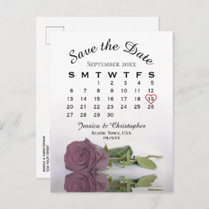 Dusty Mauve Roos Wedding Calendar sparen de Datum Aankondigingskaart