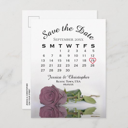 Dusty Mauve Roos Wedding Calendar sparen de Datum Aankondigingskaart (Voorkant / Achterkant)