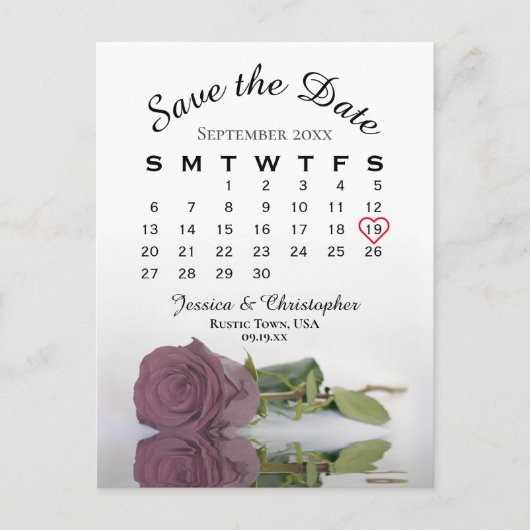 Dusty Mauve Roos Wedding Calendar sparen de Datum Aankondigingskaart (Voorkant)
