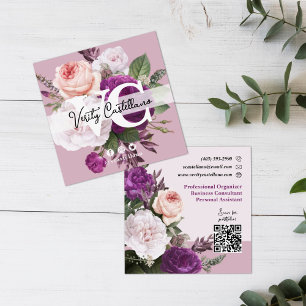 Dusty Mauve  Rozen Floral Eenvoudig Persoonlijk Vierkante Visitekaartje