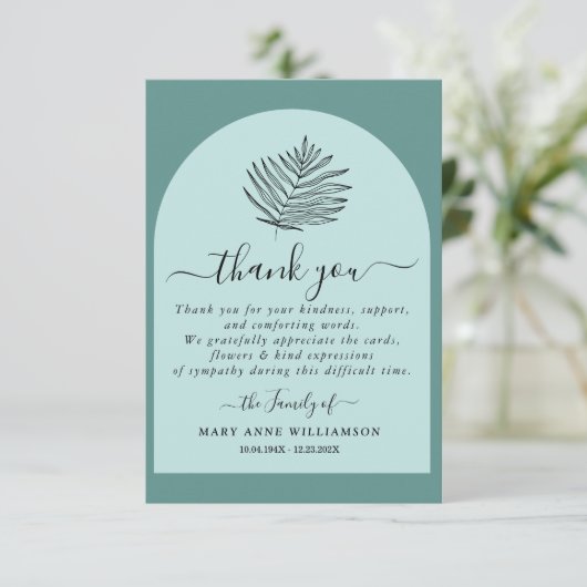 Dusty Minimal Script Funeral Hartelijk dank Bedankkaart (Staand voorkant)