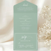 Dusty Mint Groen Eenvoudig Modern Script All In One Uitnodiging