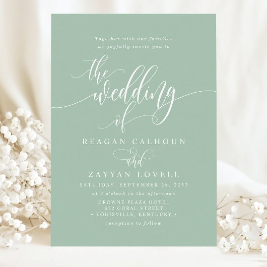 Dusty Mint Simple Modern Script Wedding Kaart
