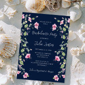 Dusty Navy Blauw Roze Hibiscus Bachelorette Party Kaart