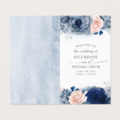 Dusty Navy Blue Blush Floral Wedding Programmes (Outside Unfolded)