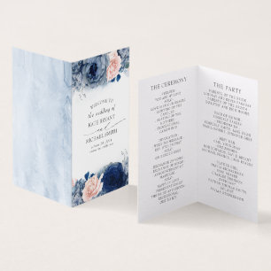 Dusty Navy Blue Blush Floral Wedding Programmes