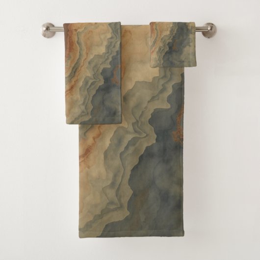 Dusty Navy Blue Burnt Sinaasappel Sage Abstract Bad Handdoek (Insitu)