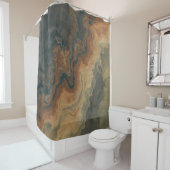 Dusty Navy Blue Burnt Sinaasappel Sage Abstract Douchegordijn (In situ)