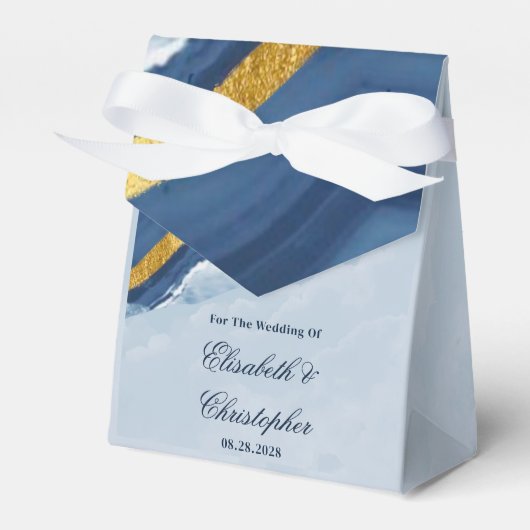 Dusty Navy Blue en Gold Agaat Bruiloft Bedankdoosjes (Voorkant Zijde)