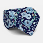 Dusty Navy Blue Floral Pattern Wedding, Work Stropdas (Opgerold)