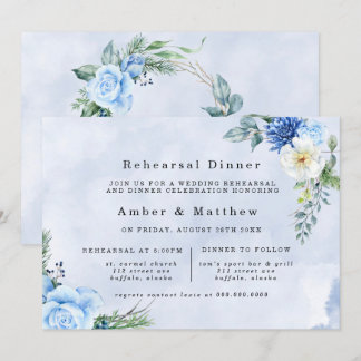 Dusty Navy Blue Floral Rehearsal Dinner Kaart