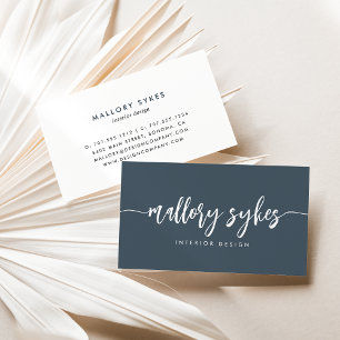 Dusty Navy Blue   Modern Signature Script Visitekaartje