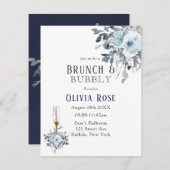 Dusty Navy Blue Peony Brunch & Bubbly Invitation (Devant / Derrière)