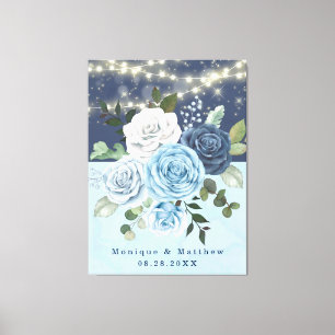 Dusty Navy Blue Peony Country Lights Wedding Canvas Afdruk