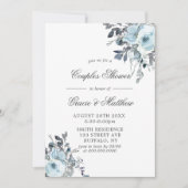 Dusty Navy Blue Peony Couples Invitations de douch (Devant)