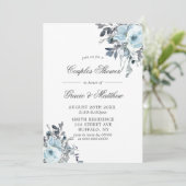 Dusty Navy Blue Peony Couples Invitations de douch (Debout devant)