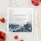 Dusty Navy Blue Peony Wedding Paper Dinner Napkins Servet (Insitu)