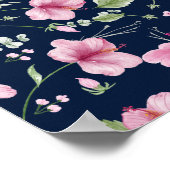 Dusty Navy Blue Pink Hibiscus Bloom Wedding Shower Poster (Hoek)