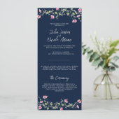 Dusty Navy Blue Pink Hibiscus Bloom Wedding Shower Programma (Staand voorkant)