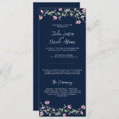 Dusty Navy Blue Pink Hibiscus Bloom Wedding Shower Programma (Voorkant / Achterkant)