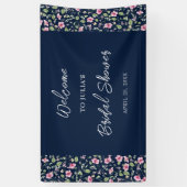 Dusty Navy Blue Pink Hibiscus Bloom Wedding Shower Spandoek (Verticaal)