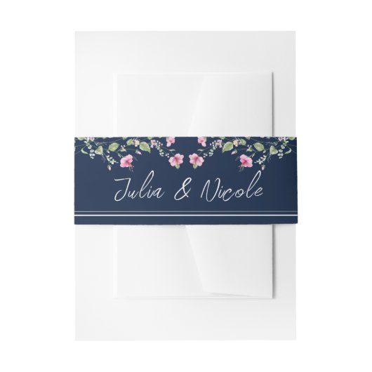 Dusty Navy Blue Pink Hibiscus Bloom Wedding Shower Uitnodigingen Wikkel (Voorkant Voorbeeld)