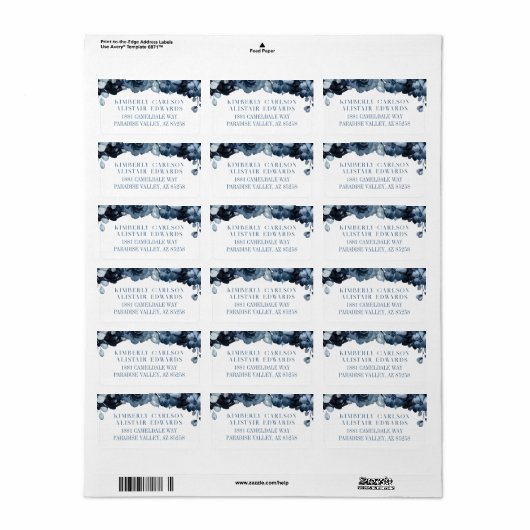 Dusty Navy Blue Silver Mariage Étiquette de messag (Feuille entière)