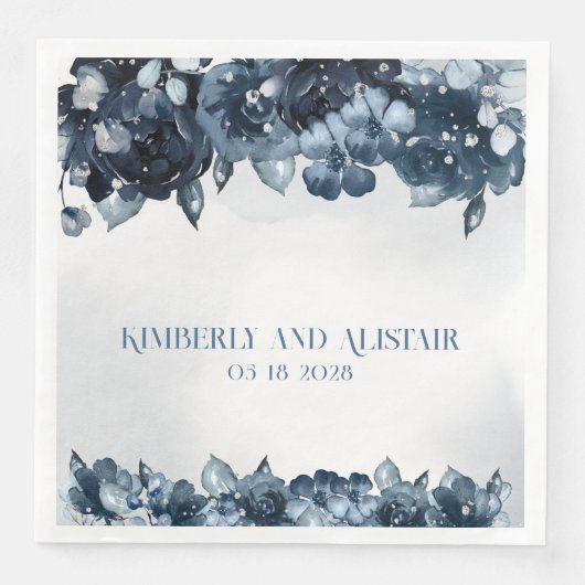 Dusty Navy Blue Silver Wedding Servet (Voorkant)