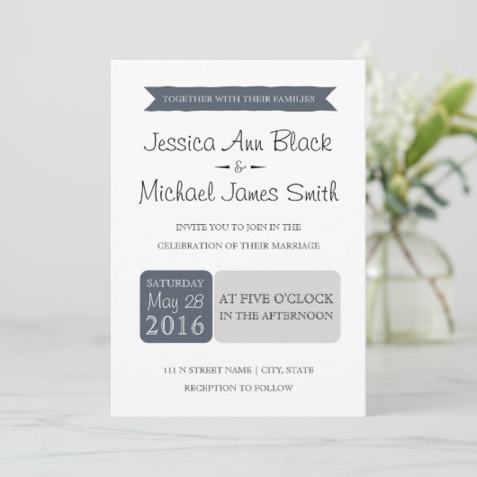 Dusty Navy & Grey | Invitation de mariage (Debout devant)