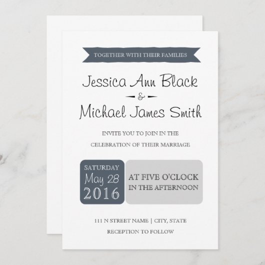 Dusty Navy & Grey | Invitation de mariage (Devant / Derrière)