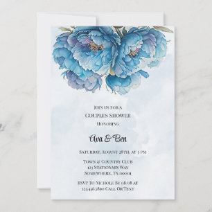 Dusty Navy Paint Peony Couples Douche Kaart
