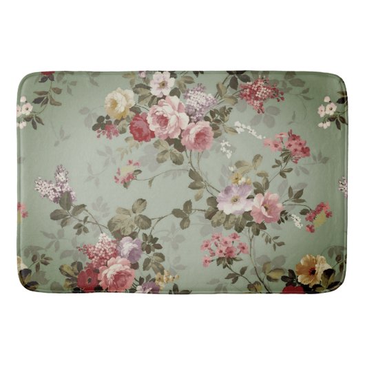 Dusty Olive Green Floral Design Badmat (Voorkant)