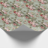  Dusty Olive Green Floral Design Cadeaupapier (Hoek)