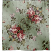 Dusty Olive Green Floral Design Douchegordijn (Voorkant)