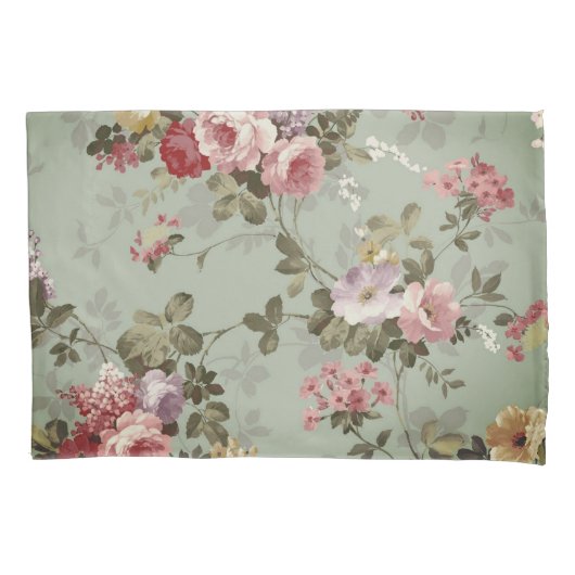  Dusty Olive Green Floral Design Kussensloop (Voorkant)